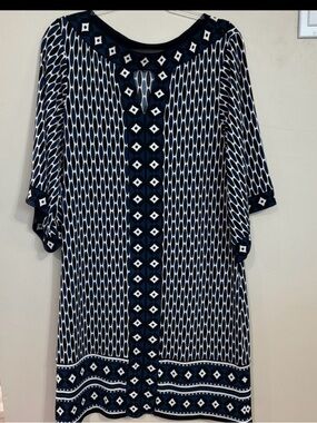 Michael Kors Navy and White Geometric Shift Dress